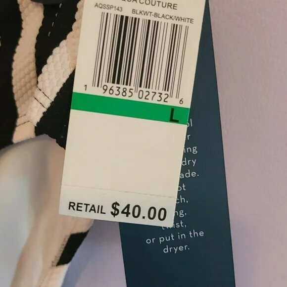 Aqua Couture NWT Black and White Stripe Bikini Bottom size L - Picture 3 of 4